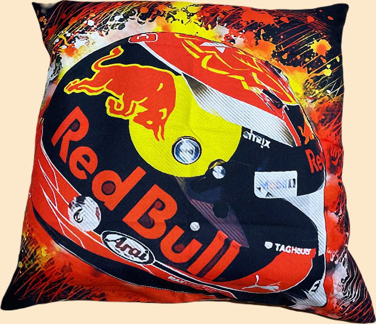 Allernieuwste.nl® Kussenhoes Formule 1 Racehelm - Zachte Polyester Peach Skin Kussenovertrek 45x45 cm