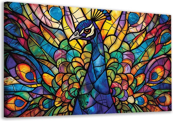 Pauw schilderij - Dier schilderijen - Canvas schilderijen Glas - Wanddecoratie kinderkamer - Canvas schilderij woonkamer - Kunstwerk canvas 70x50 cm