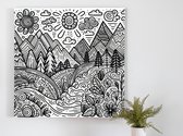 Doodle landschap schilderij | Abstracte droomlandschappen verweven in kleurrijke chaotische lijnen kunstwerk | Kunst - 60x60 centimeter op Dibond | Foto op Dibond