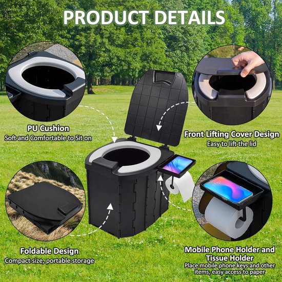 Camping Toilet, Foldable, Foldable Potty Portable Toilet, Outdoor, Camping, Toilet, Mobile Multifunctional Toilet, Suitable for Outdoor, Camping, Fishing, Chairs, Storage