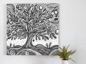 Doodle olijfboom schilderij | Olijfboom droomlandschap getekend in Levendige Doodle Kunststijl | Kunst - 20x20 centimeter op Dibond | Foto op Dibond