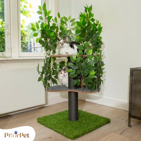 Arbre à chat à feuilles interchangeables - Griffoir breveté pour que les chats puissent grimper, se cacher et dormir - Poteaux griffoirs multi-niveaux - 120 cm Vert