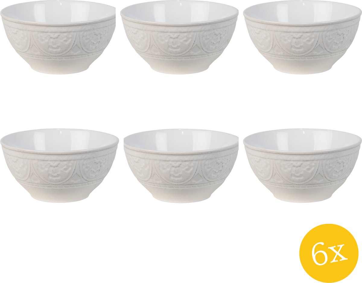 Clayre & Eef Soepkom set van 6 stuks 500 ml Wit Keramiek Serveerkom