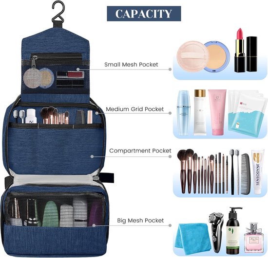 Inovra ® Trousse de toilette spacieuse pour femmes et hommes - Trousse de maquillage de voyage avec option de suspension et sacs Extra
