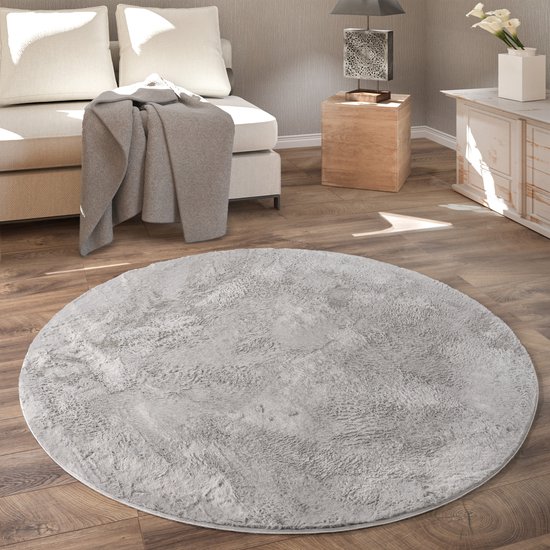 Paco Home Tapis Rond à Poils Longs Salon Chambre d'enfant Moelleux en Peluche Doux Moelleux Moderne Ø 80 cm Bœuf
