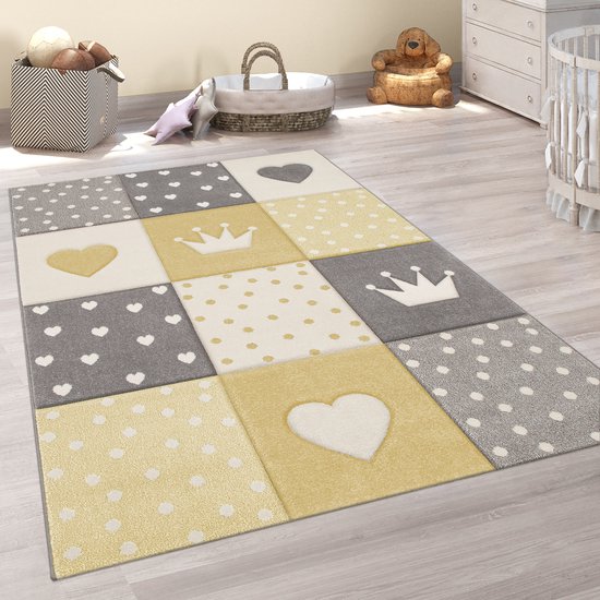 Paco Home Tapijt Voor Kinderen Vloerkleed Kinderkame Pastel 3d Stippen Hart Beige 120 Cm Rund 1099296712
