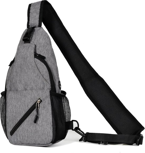 HOTUT Kleine Schoudertas, Waterdichte Borsttas voor Mannen en Vrouwen, Mini Crossbody-schouderrugzak met Rits en Verstelbare Riem voor Reizen, Wandelen, Fietsen, Kamperen en Buitensporten(Grijs