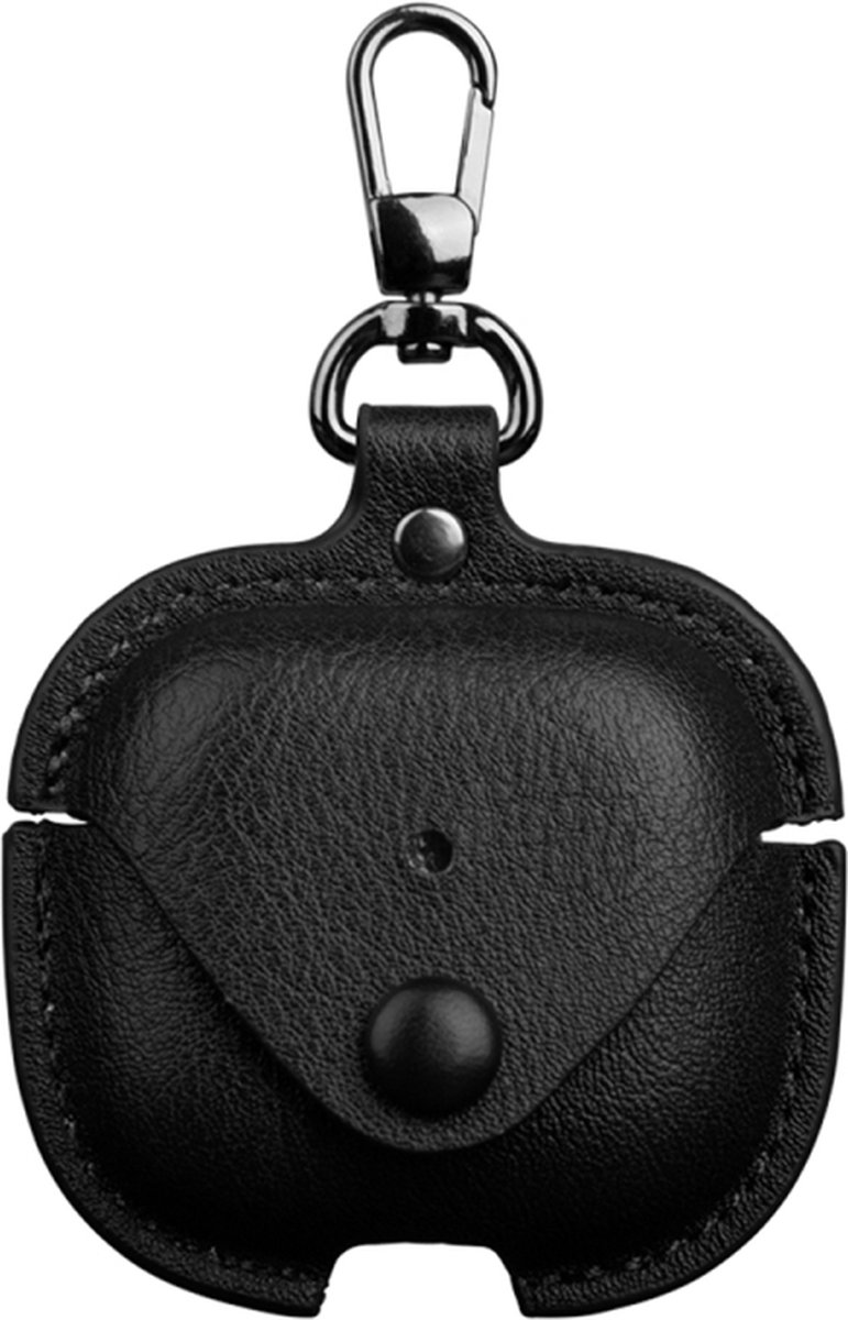 Telestore - zwart hoesje geschikt voor Airpods 4 leren beschermhoesje - case cover sleutelhanger geschikt voor Airpods 4 hoesje