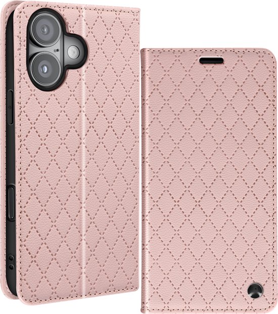 Coque et étui téléphone mobile Avizar Étui Folio pour iPhone 16 Pro Max Losange Porte cartes Support Vidéo Rose