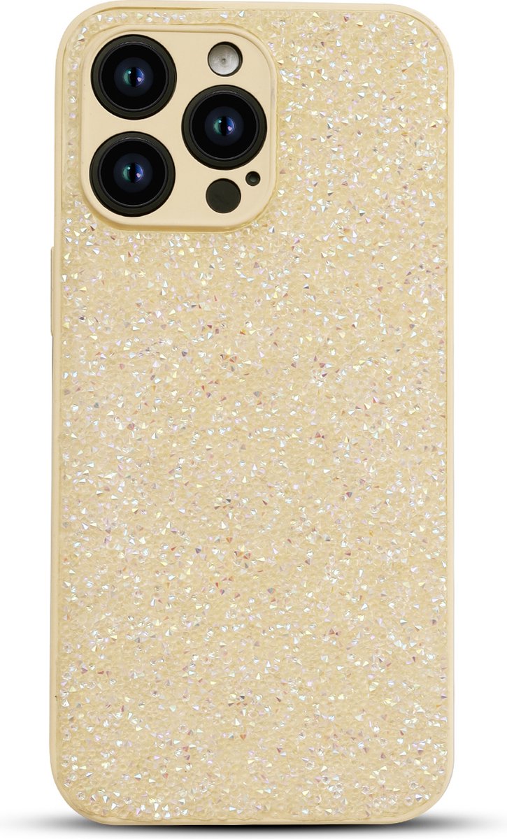 Casemania Hoesje Geschikt voor Apple iPhone 14 Pro Max - Goud - Diamant Glitter Back Cover