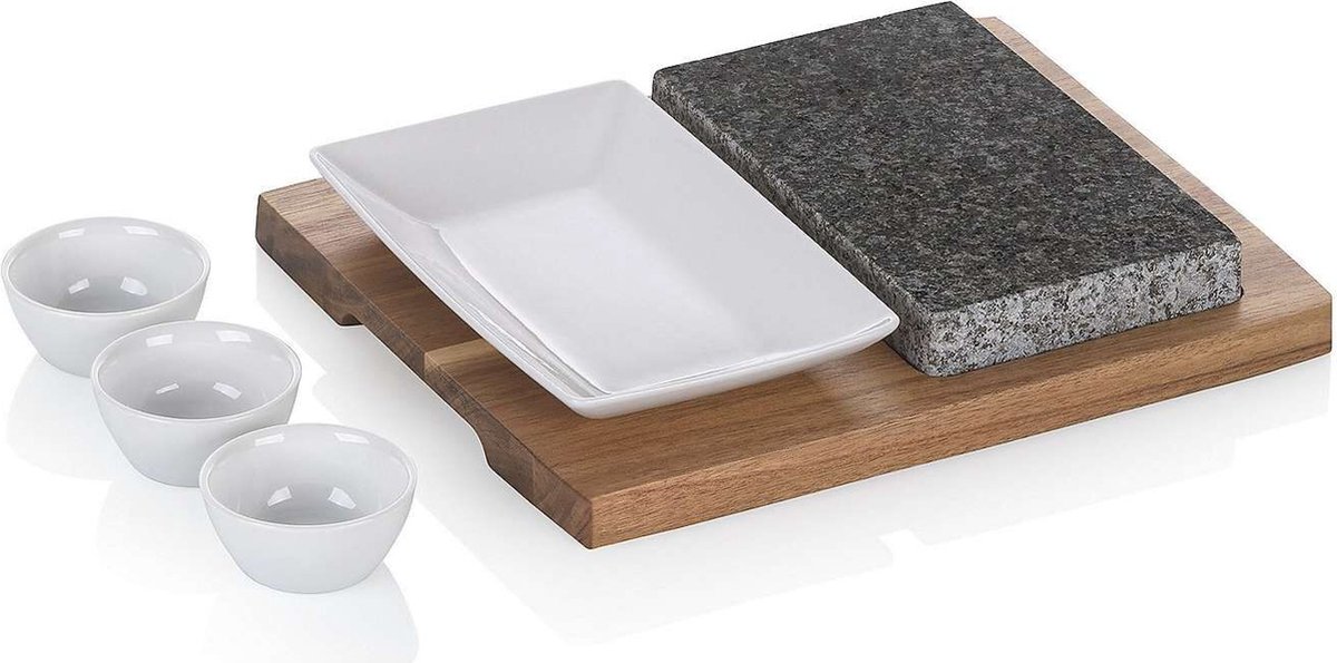 Hot Stone Set, Maat XL, 6-delig, Graniet, Acaciahout, Keramiek - Kela | Country