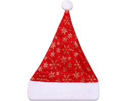 LUQ - Kerstmuts - Sneeuwvlokken - Volwassenen - Kind - Kerstkleding - Kerstversiering - One Size - Rood - Goud