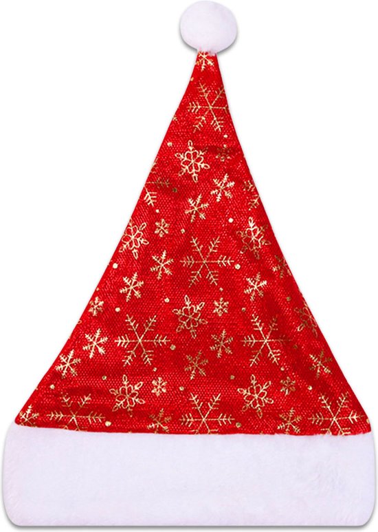 LUQ - Kerstmuts - Sneeuwvlokken - Volwassenen - Kind - Kerstkleding - Kerstversiering - One Size - Rood - Goud