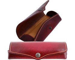 Genuine Leather/Saddle Leather Small Glasses Case - Red Rectangular Eyeglasses and Visual Aid Case Sunglasses Pouch for Women and Men Unisex-Adult Carry-on Luggage
