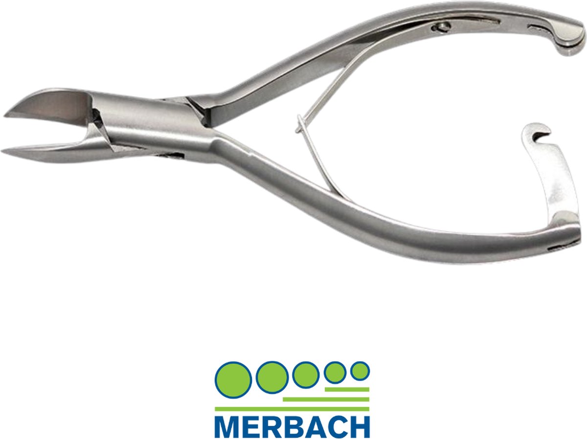 Goedkoopste Merbach pedicuretang, gebogen snijvlak, dubbele veer met slot, 14 CM