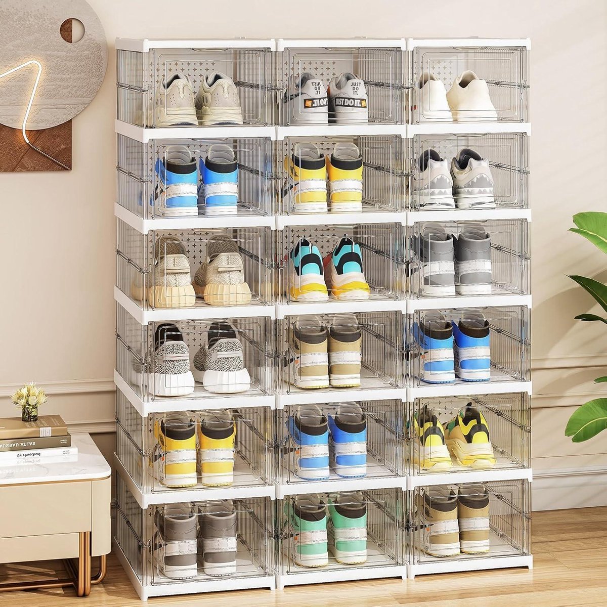 Schoenendozen. Opbergdozen Voor Schoenen. Schoenenopberger Zonder Installatie voor 18 Paar, 9 Hoogtes. Stofdichte Ademende Opslag voor Schoenen (wit