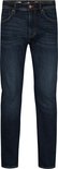 Donkerblauwe straight fit jeans, recht van voren.