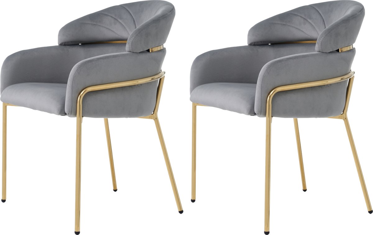 Merax Eetkamerstoelen Set van 2 - Luxe Fluweel - Grijs - Ergonomisch Design met Vier Metalen Poten