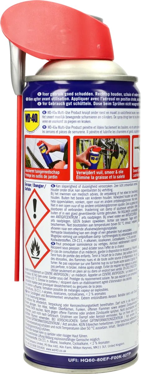 WD40® Kruipolie - Maakt vastzittende onderdelen los - Beschermt metalen oppervlakten - Verwijdert olie, vuil & vet - Siliconenvrij - Smart Straw - 400 ml — afbeelding 4
