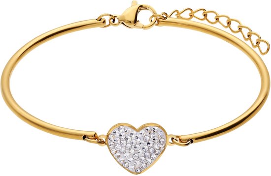 LivLiv - Bracelet acier plaqué or coeur avec cristal