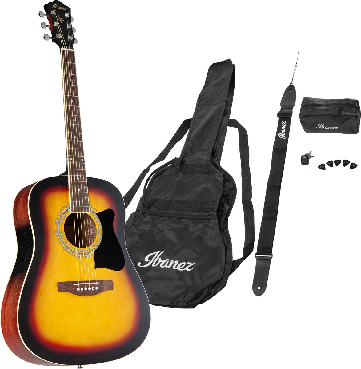 Ibanez V50NJP Open Pore Vintage Sunburst Jam Pack Quick Start westerngitaar-pakket