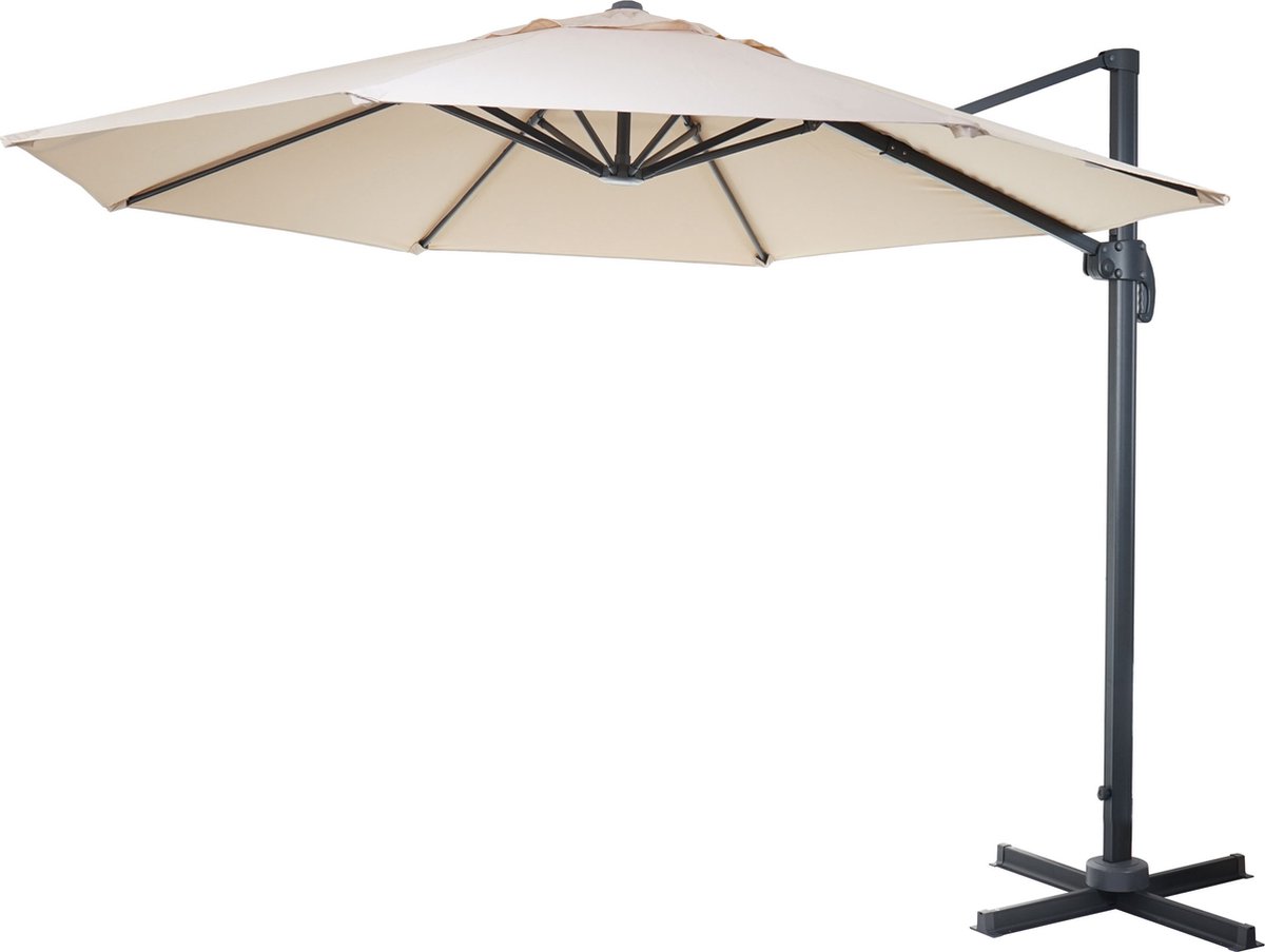Zweefparasol MCW-A96, parasol, rond Ø 4m polyester aluminium/staal 27kg ~ crème zonder voet, draaibaar