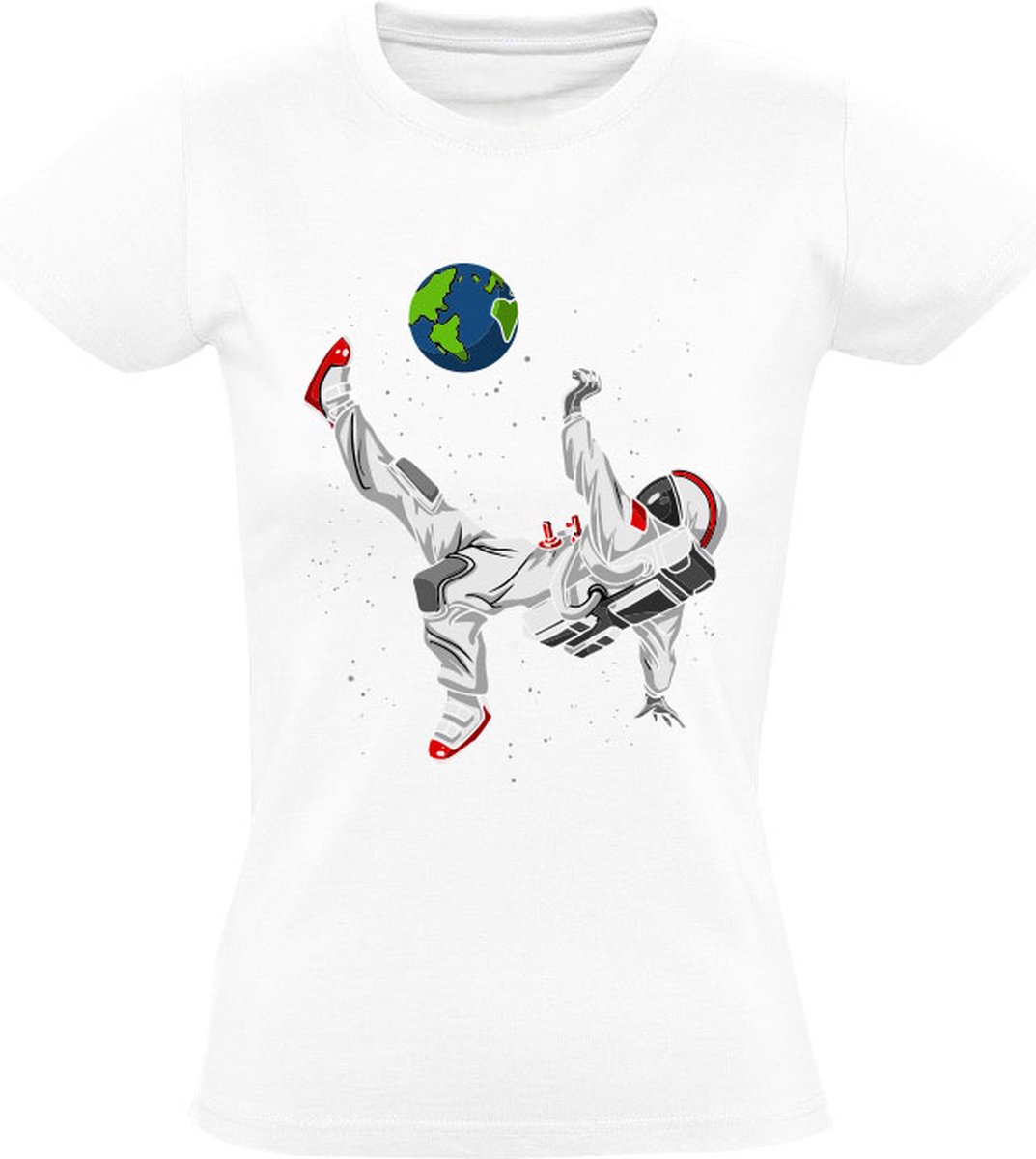 Astronaut Voetballer Dames T-shirt - ruimte - planeet - aarde - voetbal - ruimtevaart - sport - grappig