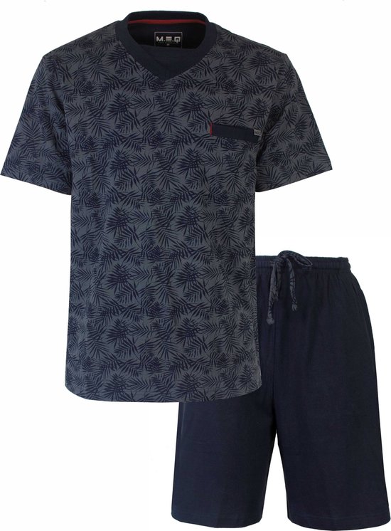 MEQ Heren Shortama - Pyjama Set - Borstzakje - Donker Blauw - Maat XXL
