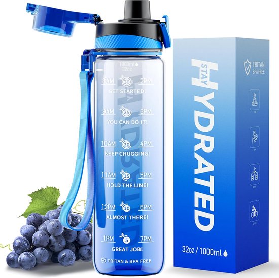 OLDLEY Roestvrijstalen waterfles met rietje, 1 liter, vacuüm-geïsoleerd, grote metalen waterfles, lekvrij, houdt dranken warm en koud, voor sport en sportschool