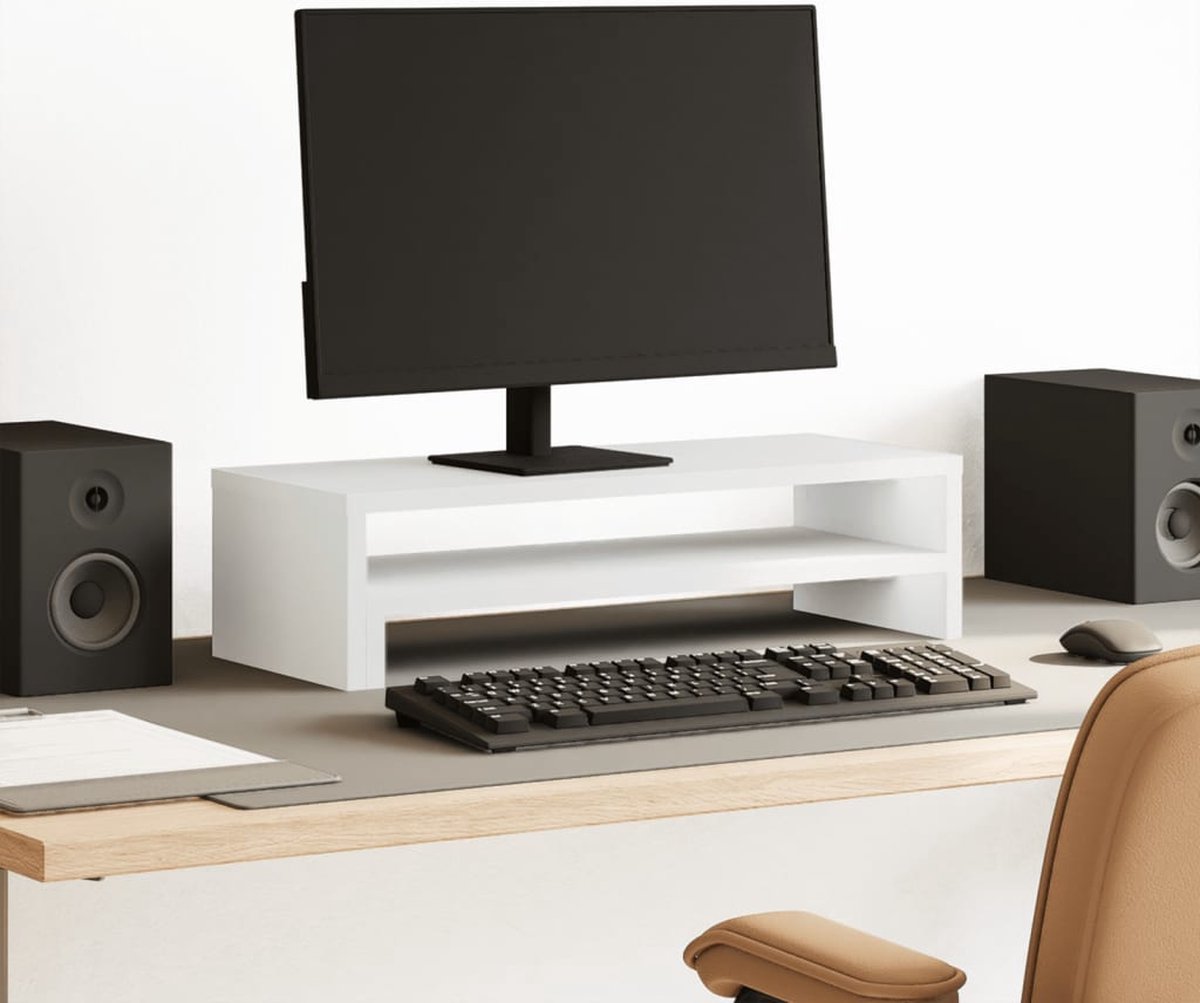 vidaXL - Monitorstandaard - 54x22x15 - cm - bewerkt - hout - wit