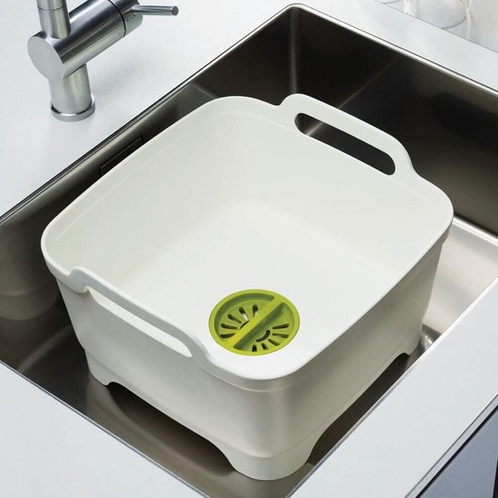 Afwasbak met handgrepen en afvoerplug - 9 liter - wit - groen van Brabantia — afbeelding 2
