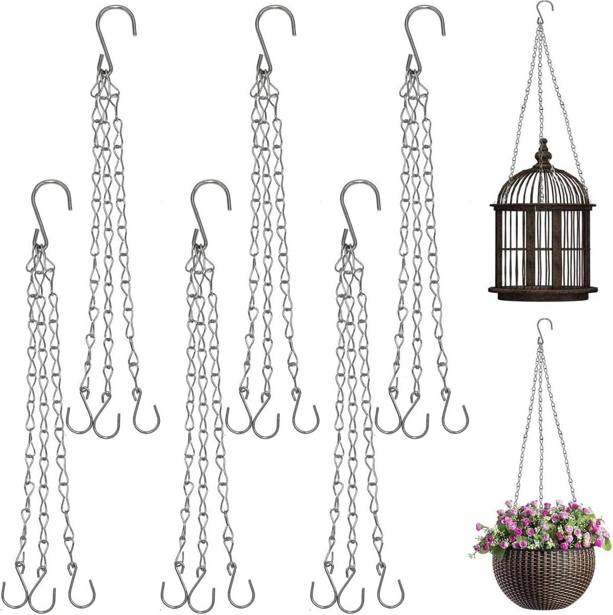 Plantenhanger Hangketting 6 stuks bloempotketting kettinghaken voor bloempotten plantenketting met S-haken hangende bloempotten vogelkooien