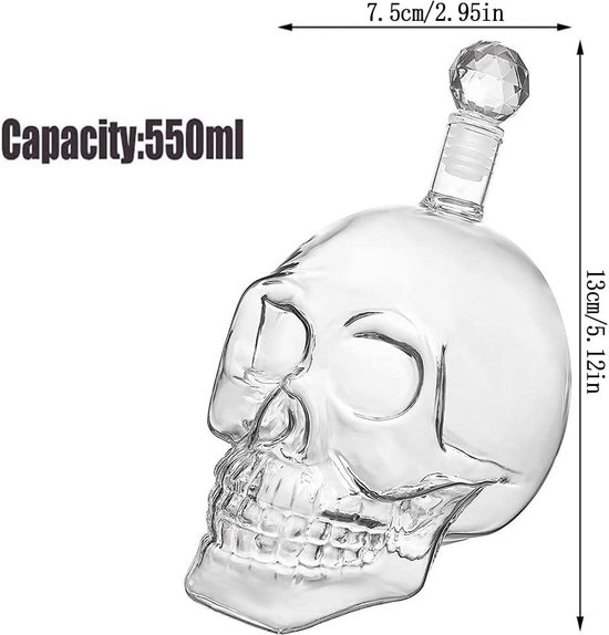 Carafe En Verre En Forme De Crâne - 550ml - Pour Whisky, Vodka, Vin - Idée Cadeau Halloween