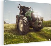 Artaza Glasschilderij - Tractor op het Gras - Trekker - 60x45 - Plexiglas Schilderij - Foto op Glas