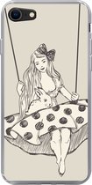 Geschikt voor iPhone 7 hoesje - Meisje in polka-dot jurk met konijn - Siliconen Telefoonhoesje