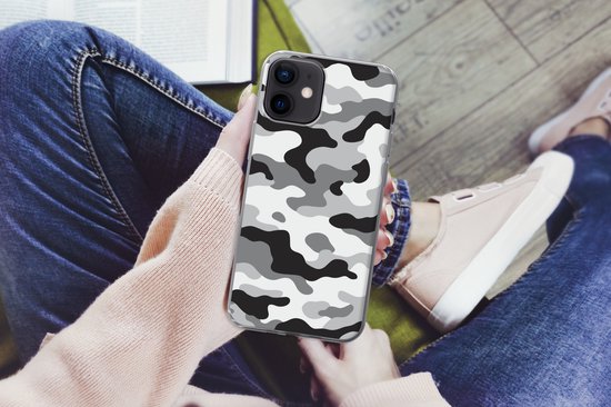 Coque iPhone 12 - Motif camouflage Zwart et blanc - Siliconen