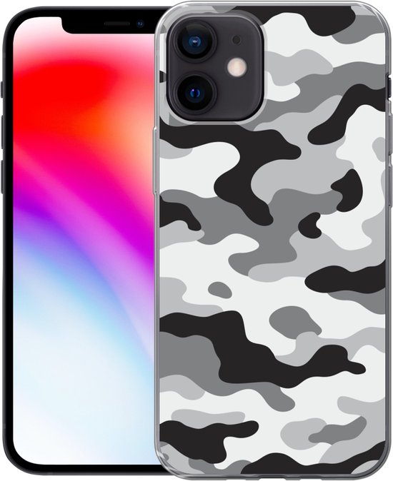 Coque iPhone 12 - Motif camouflage Zwart et blanc - Siliconen