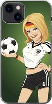 Geschikt voor iPhone 13 hoesje - Een illustratie van een meisje met Duitse kleding en een voetbal - Meiden - Meisjes - Kinderen - Siliconen Telefoonhoesje