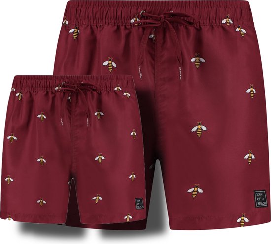 Son of beach Bijen vader en zoon zwembroek – Rood – Maat L + 98/104