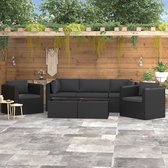 Decoways - 7-delige Loungeset met kussens poly rattan zwart