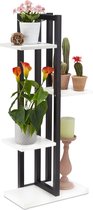 Relaxdays plantenrek 4 etages - metaal - bloemenrek binnen - plantentrap houtlook - zwart - wit