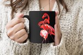 Magische Mok - Foto op Warmte Mokken - Koffiemok - Flamingo's - Vogels - Veren - Zwart - Magic Mok - Beker - 350 ML - Theemok
