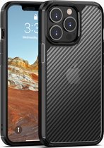 iPhone 13 Pro Max Hoesje met Carbon Look - Shockproof Valbescherming - Schokbestendige case voor iPhone 13 Pro Max - Mobiq Tough Carbon Grid iPhone 13 Pro Max Hoesje zwart