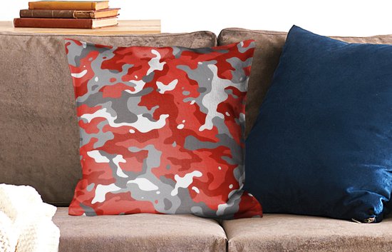 Sierkussens - Kussen - Rood met grijs camouflage patroon - 50x50 cm - Kussen  van katoen | bol.com