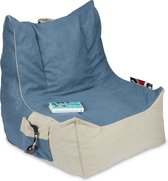 Relaxdays zitzak XXL - met rugleuning - 2 vakken - loungestoel - handgreep - blauw/beige