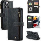 CaseMe - Telefoonhoesje geschikt voor iPhone 13 Pro Max - Wallet Book Case met ritssluiting - Magneetsluiting - Zwart
