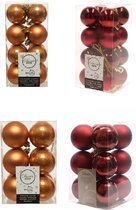 Kerstversiering kunststof kerstballen kleuren mix cognac bruin/donkerrood 4 en 6 cm pakket van 80x stuks