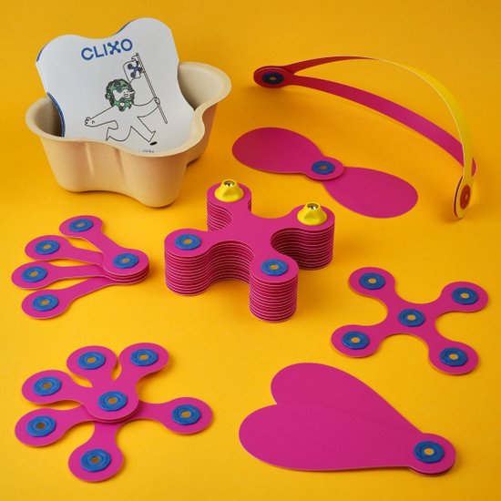 Clixo Crew 30 stuks set (roze/geel)- flexibel magnetisch speelgoed– combinatie van origami en bouwspeelgoed-montessori speelgoed- educatief speelgoed- speelgoed 4,5,6,7,8 jaar jongens en meisjes