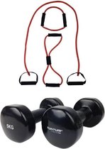 Tunturi - Fitness Set - Vinyl Dumbbell 2 x 5 kg - Tubing Set Rood