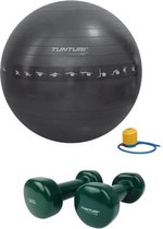 Tunturi - Fitness Set - Vinyl Dumbbell 2 x 2 kg  - Gymball Zwart met Anti Burst 65 cm